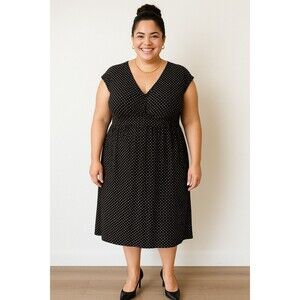 Tessuto Black/ White Polka Dot Sleeveless w/Rouched Waistband Dress, Size 3X